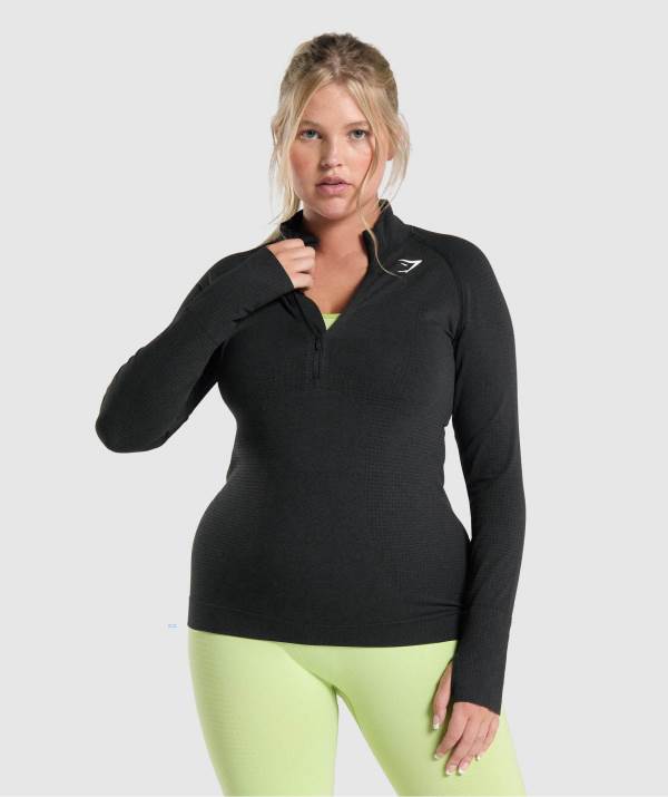 Damske Pulovre Gymshark Vital Seamless 2.0 1/2 Zip Čierne | VE8539712